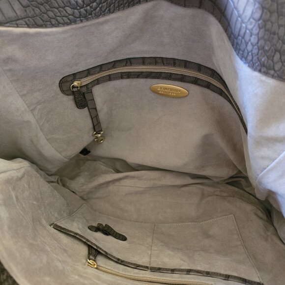 Brahmin Melbourne Anne Hobo Bag Croc Embossed Leather Shoulder Tote Gray Taupe - Picture 6 of 16